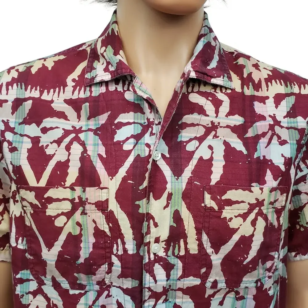 J. Crew Indian Madras Camp Collar Shirt  Short sleeves Men M Palm Print Amara